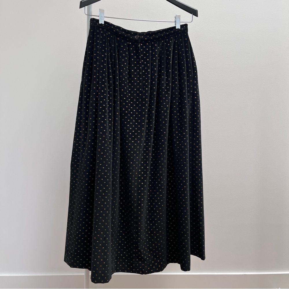 Vintage velvet pleated skirt 12 black gold pockets Components by Susan Bristol - Picture 8 of 8